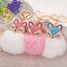 Cute Gift Bling Rhinestone Fox Rabbit Fluffy Ball Keychain Car Key Ring Pendant