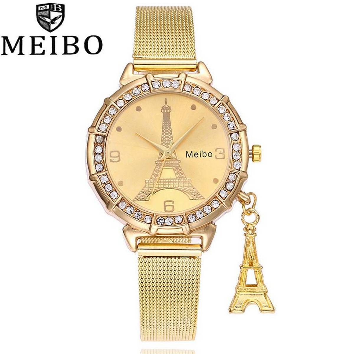 MEIBO Fashion Women Eiffel Tower Stainless Steel Quartz Wrist Watch