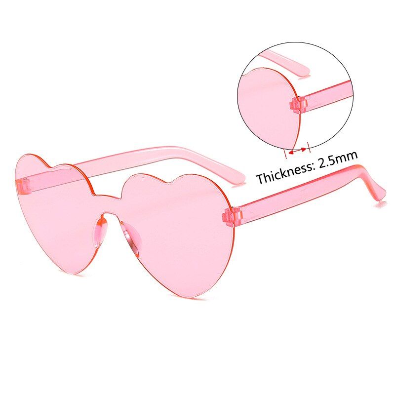 PinkKAMMPT 2020 Love Heart Shape Sunglasses for Women Men Rimless Colorful Sun Glasses Pink Shades Round Sunglasses Wholesale