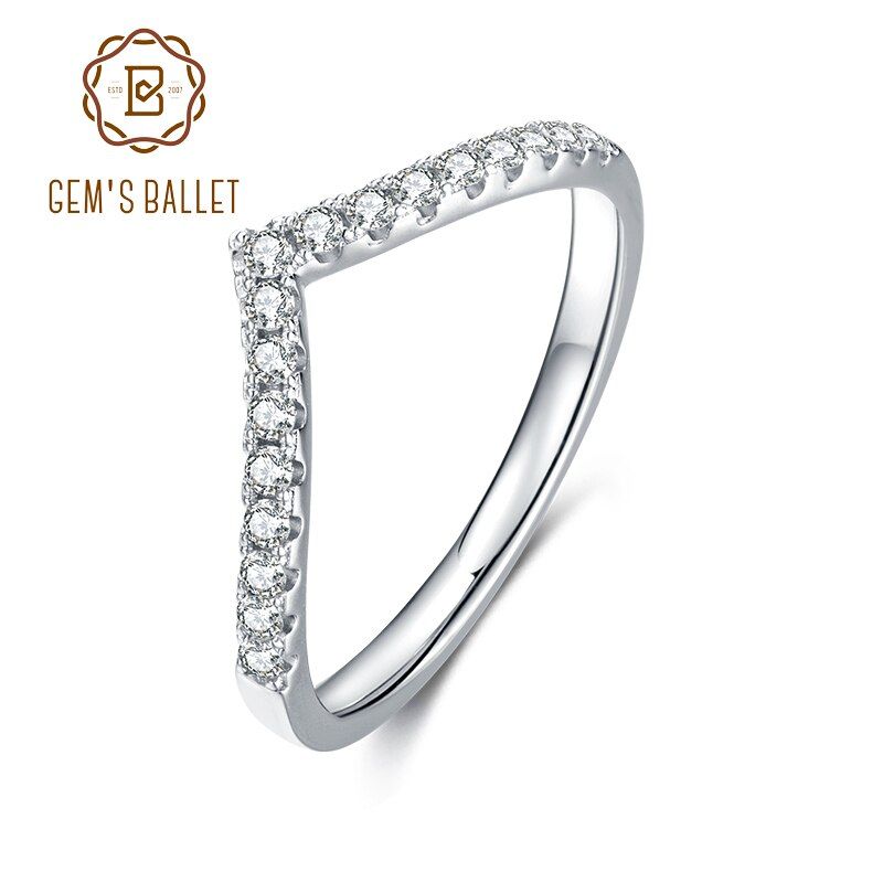 GEM'S BALLET 925 Sterling Silver Jewelry Wedding Band Ring 2mm Chevron Band Moissanite Rings for Women Engagement Ring