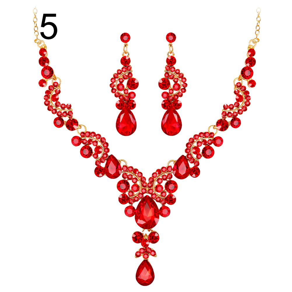 Luxury Water Drop Rhinestone Inlaid Wedding Bridal Necklace Earrings Jewelry Set