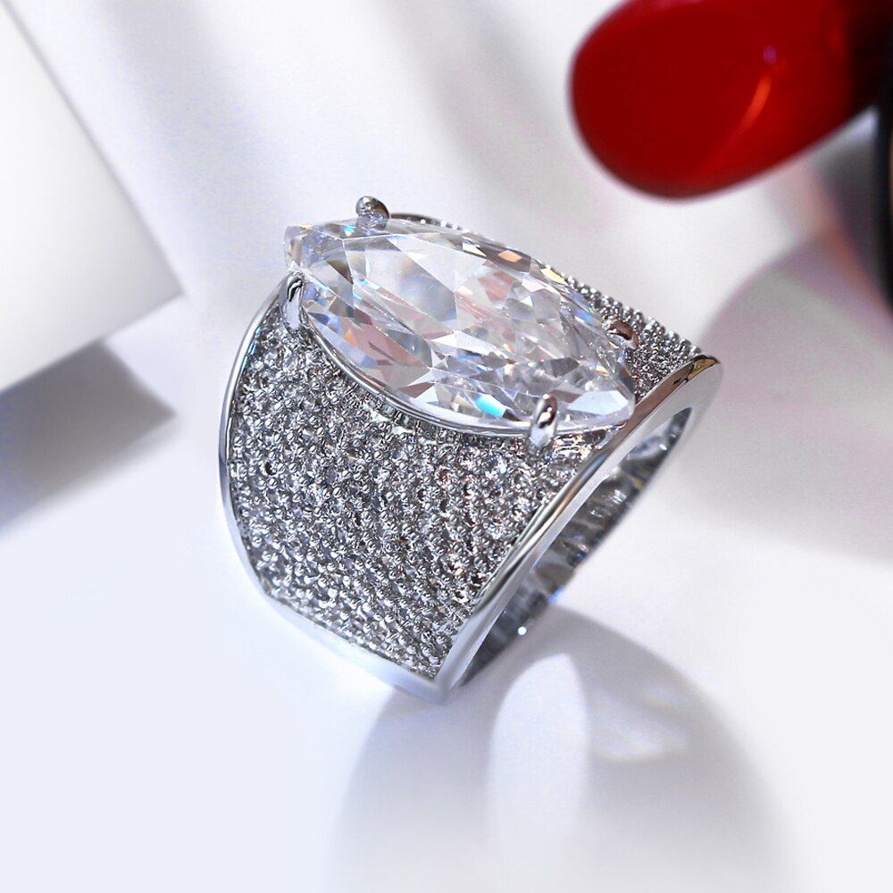 Large Horse eye shape stone ring Red/Blue/Clear big cz rings Long design unique jewelry Accessories for woman Trendy jewellery