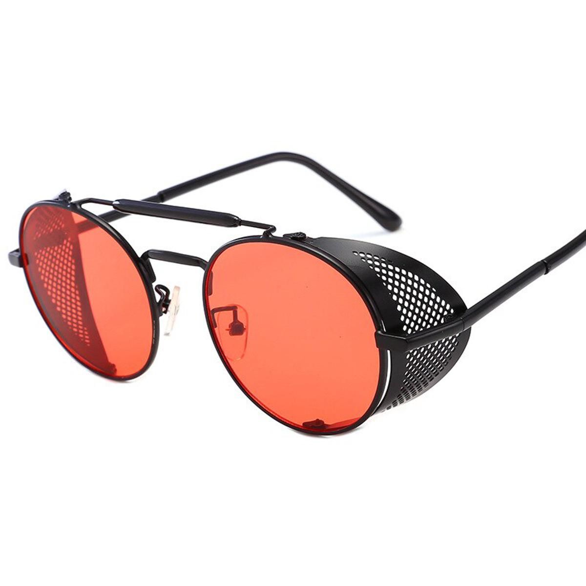 C6 Redas pictureOulylan Gothic Steampunk Sunglasses Women Men Vintage Round Sun Glasses Metal Flip Sunglass