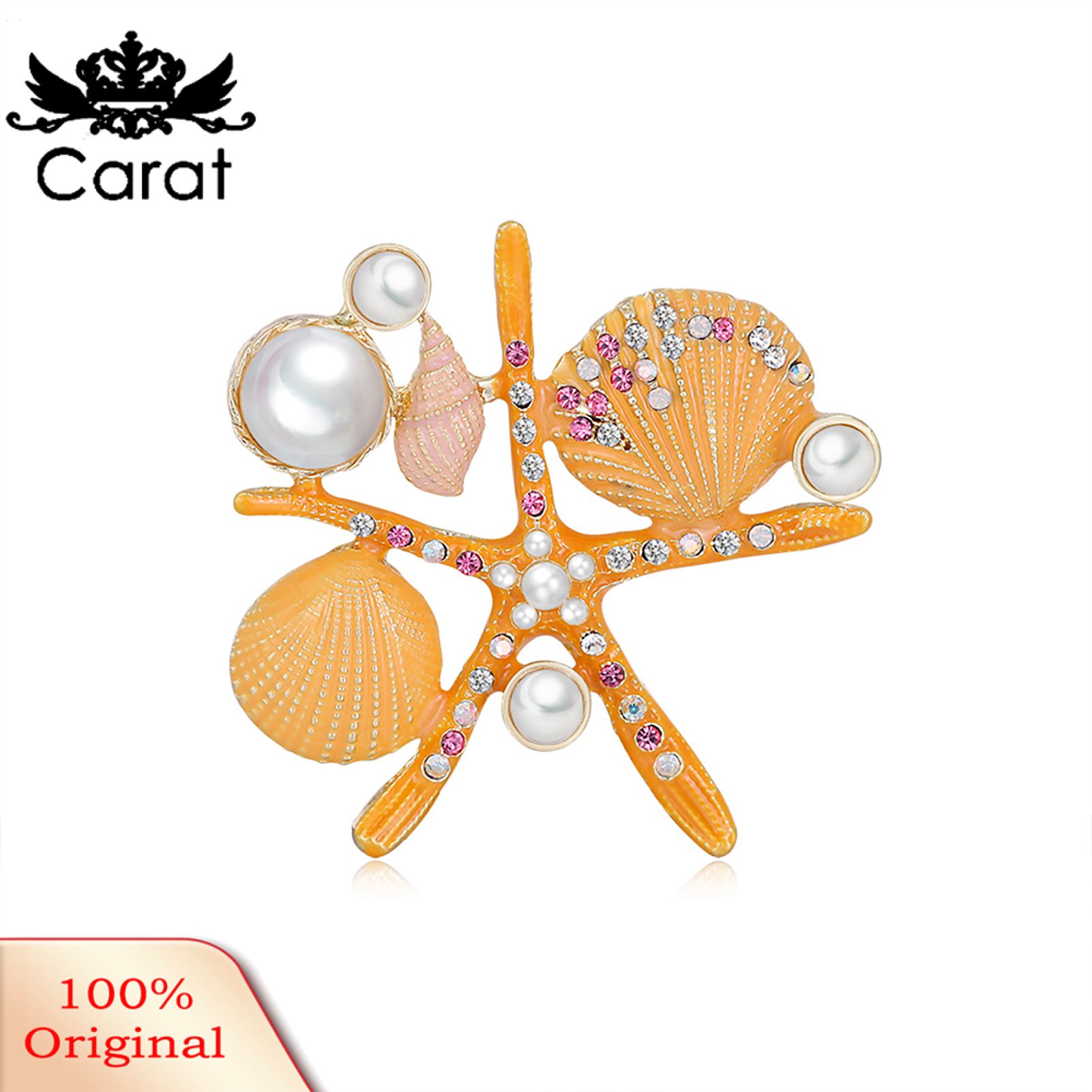 Women Vintage Brooch Pin Rose Golden Starfish Shell Shape Party Jewelry Gift