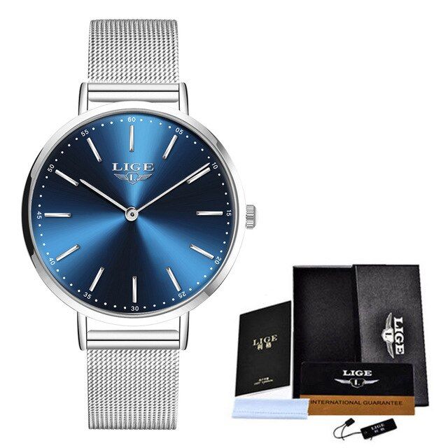 Reloj Mujer 2020 LIGE Women Fashion Rose Quartz Watch Lady Mesh Watchband  Casual Waterproof Wrist Watch Women Watch