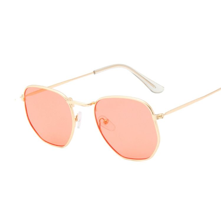 Vintage Small Square Sunglasses Women Fashion Polygon Design Ladies Sunglasses Metal Frame Ocean Color Mirror Retro Black