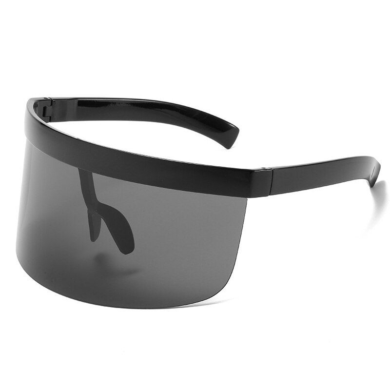 Glossy Black GraySO$EI Oversized One Piece Windproof Goggle Outdoor Sports Driving Men Sunglasses Semi-rimless Big Shades Women Sun Glasses UV400