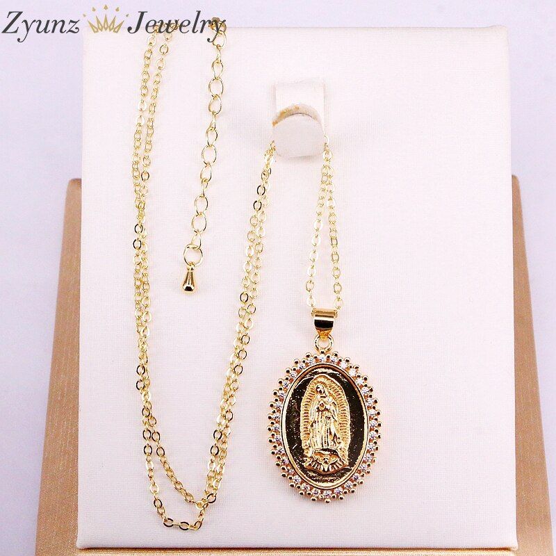 5PCS, Gold Color Jesus / Mary of Virgin Design Pendant Necklace