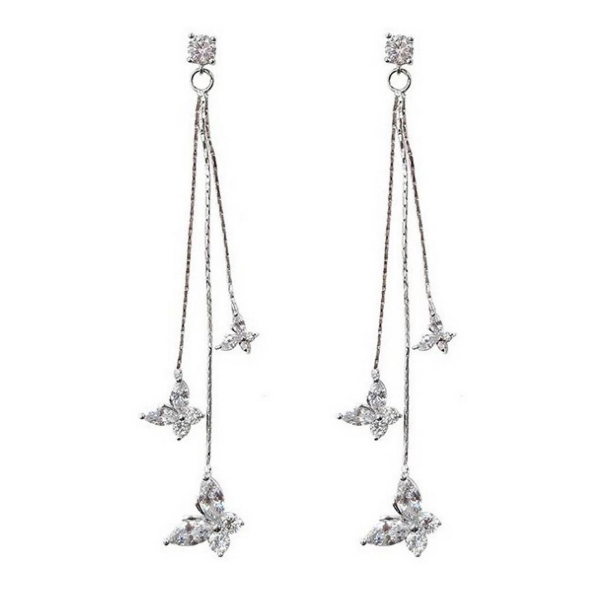 Fashion Faxu Butterfly Tassels Long Dangle Stud Earrings Jewelry