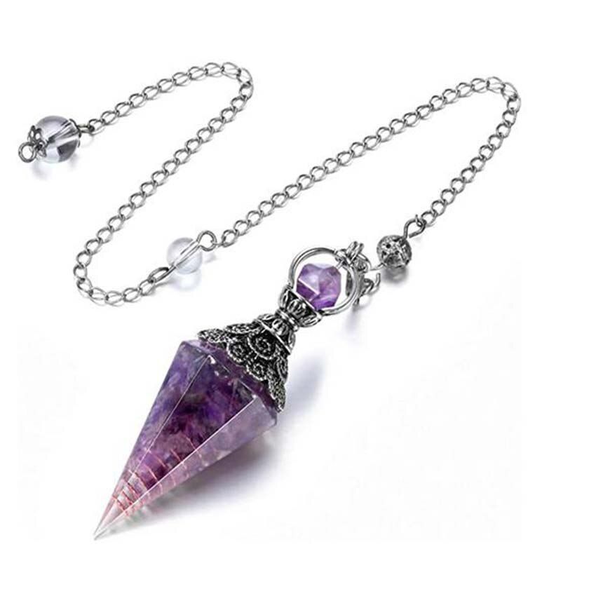 OIMG Kft Natural Hexagon Point Pendant Pendulum For Reiki Wicca Dowsing Balancing Spiritual Resin Crystal Stone Pendulums Necklace