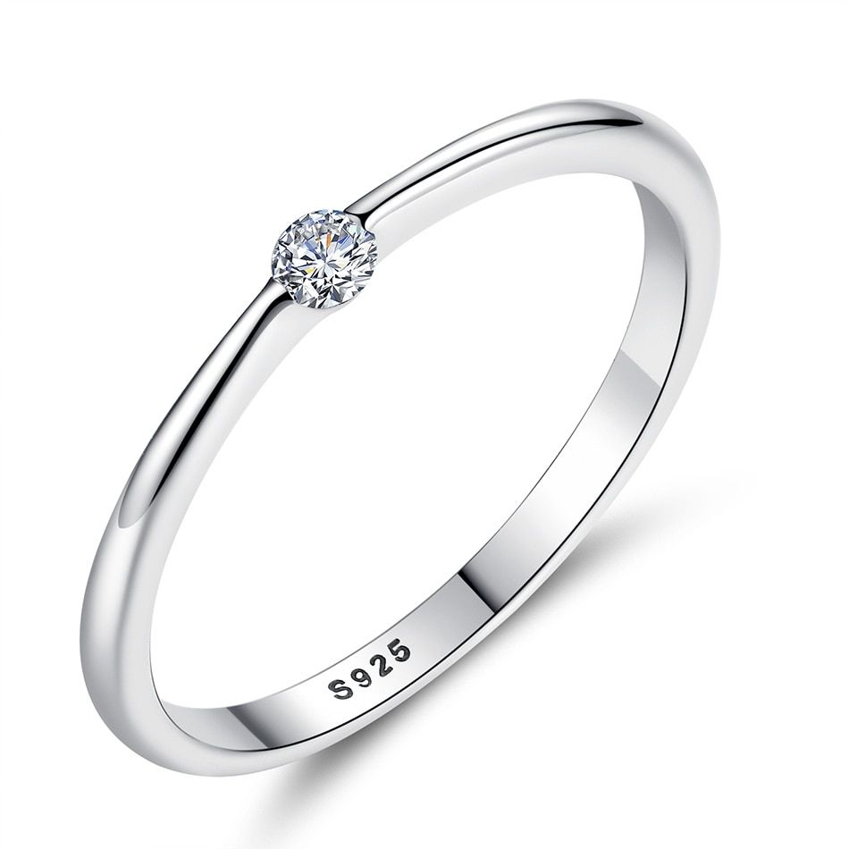 ELESHE  925 Sterling Silver Rings Simple Round Crystal Zircon Finger Rings For Women Engagement Jewelry Christmas Gift