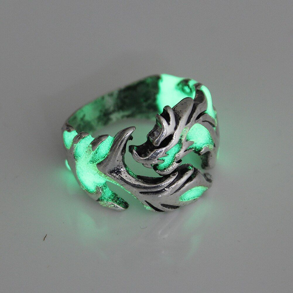 Abstract Luminous Glowing In The Dark Moon Dragon Ring for Men Adjustable size Noctilucent Night Light Jewelry Party Ring
