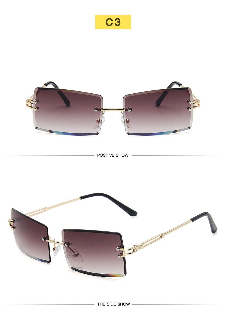 Dark Brown2020 Zonnebril Dames Rectangle Rimless Sunglasses Women Men Metal Frame Sun Glasses Shades Vintage Mirror Lens Eyeglasses Oculos