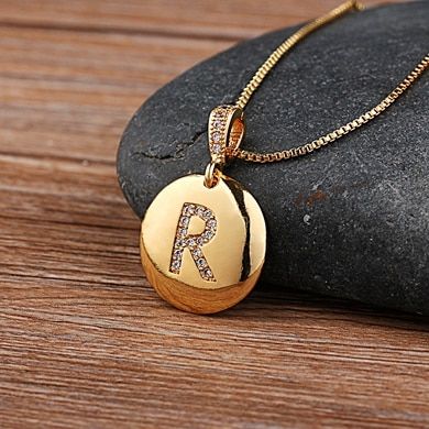 Fashion 26 Letters Pendant Necklace For Woman Girls Cute Gold Color Copper Zircon Round Necklace Fine Party Wedding Jewelry