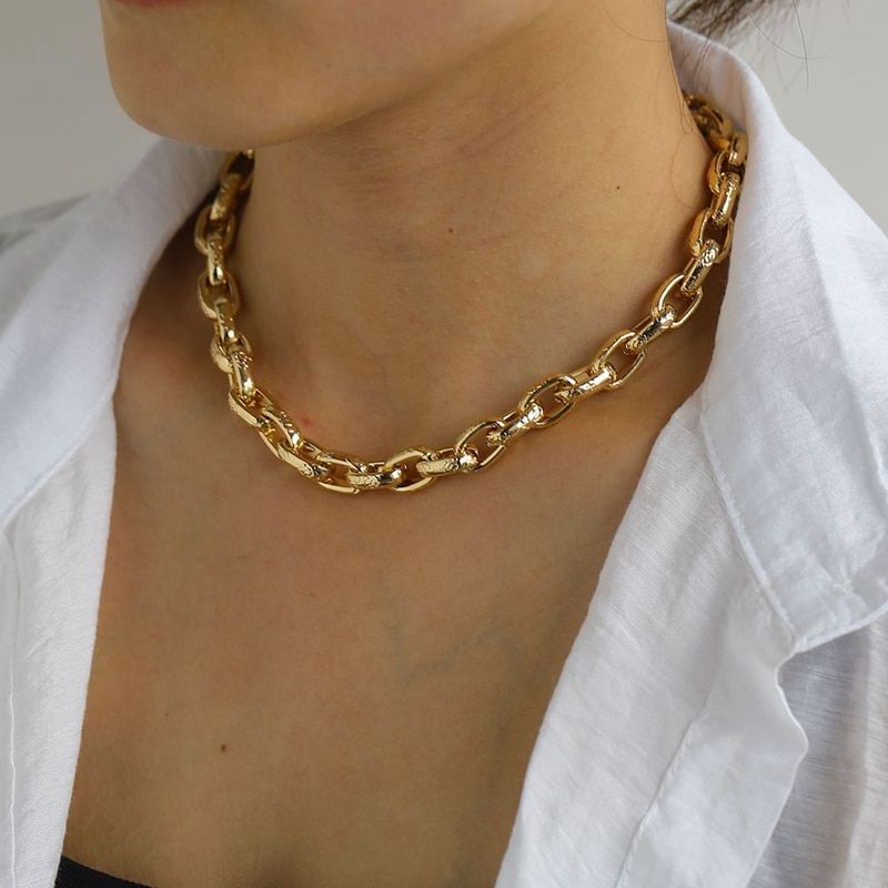 DAXI Vintage Punk Chains On The Neck Choker Pendant Necklace For Women Gold Color Thick Chain Necklaces Party Boho Jewelry Colar
