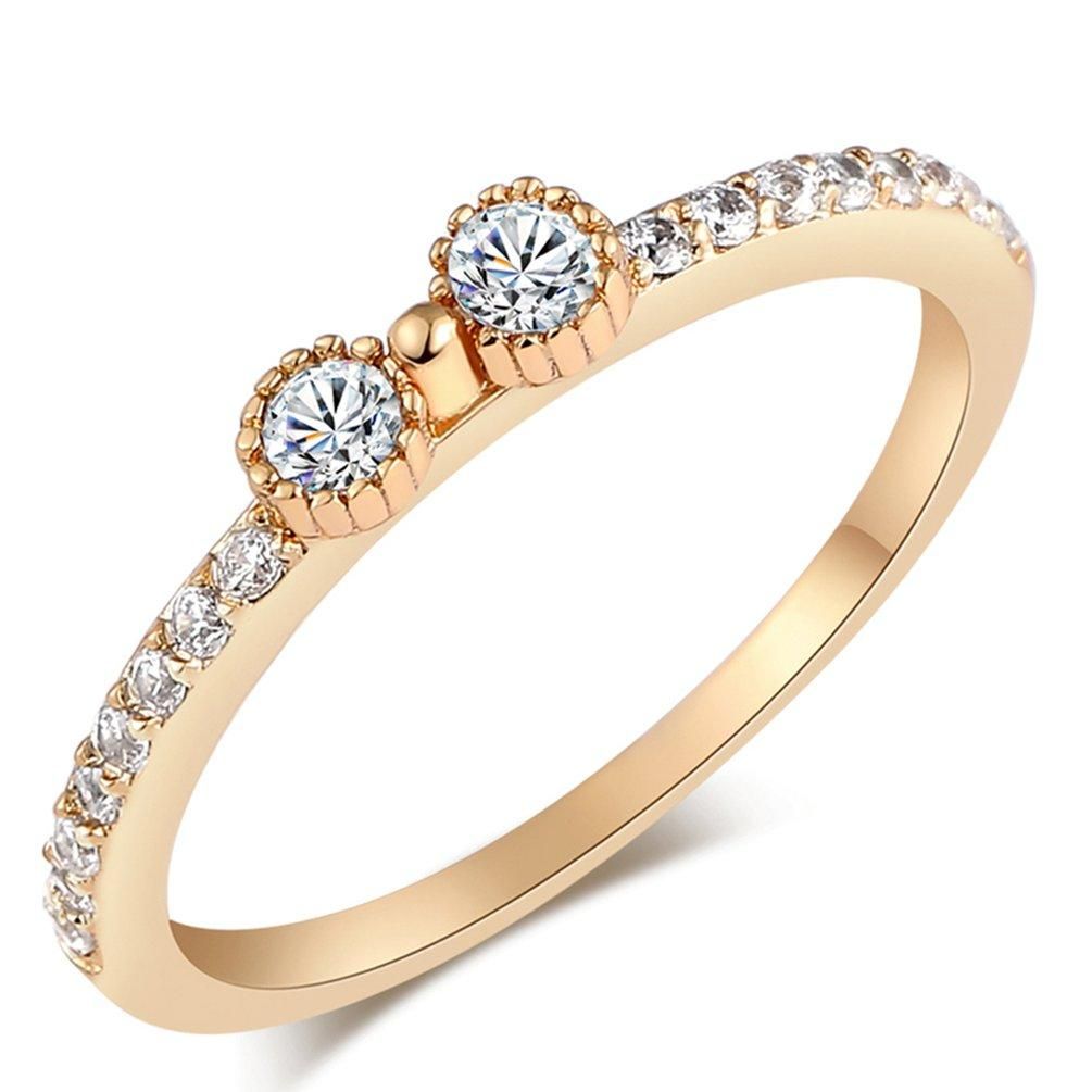 UR Elegant Female Small Round Zircon Rings Thin Chic Women for Daily Party-gold