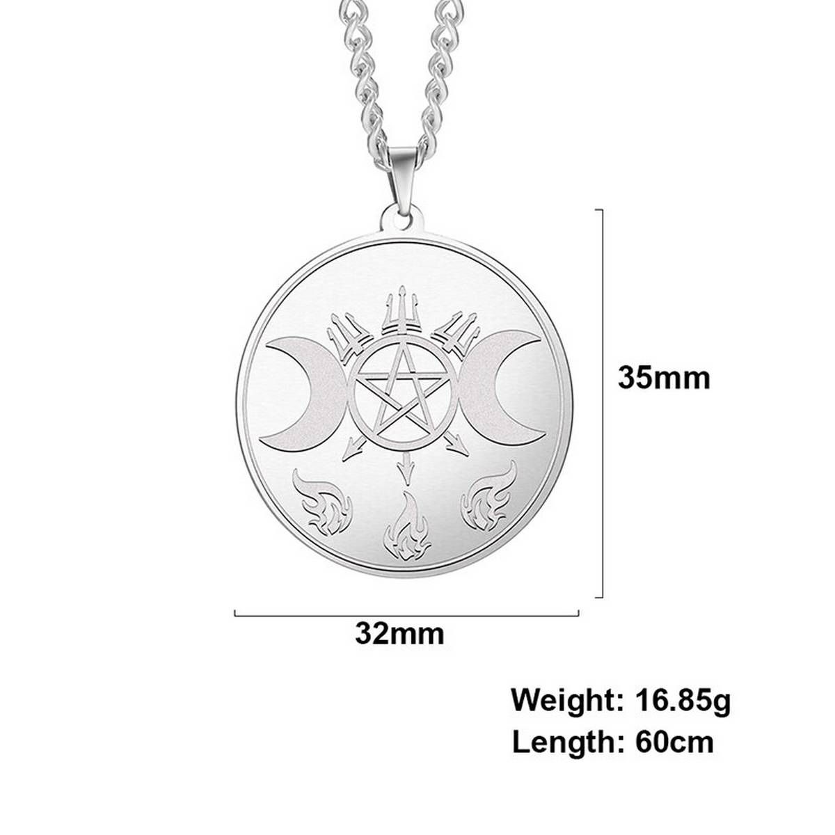 Teamer Stainless Steel Goddess Necklace for Women Men Pentagram Moon Wicca Jewelry Magic Pendant Pentacle Witch Bijoux(null)