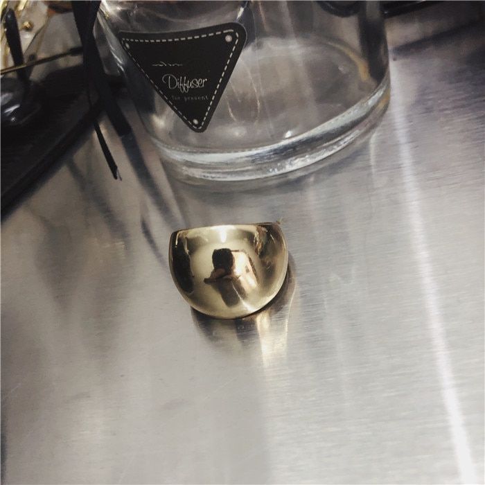 HUANZHI 2020 New Glossy Wide Version Gold Color Plated Exaggerated Metal Rings Open Adjustable Ring for Women Men Jewelry