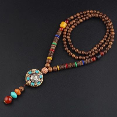 2020 New Vintage Nepal Long Buddhist Mala Wood Beaded Pendant & Necklace Ethnic Bohemian Boho Buddha Lucky Jewelry for Women Men