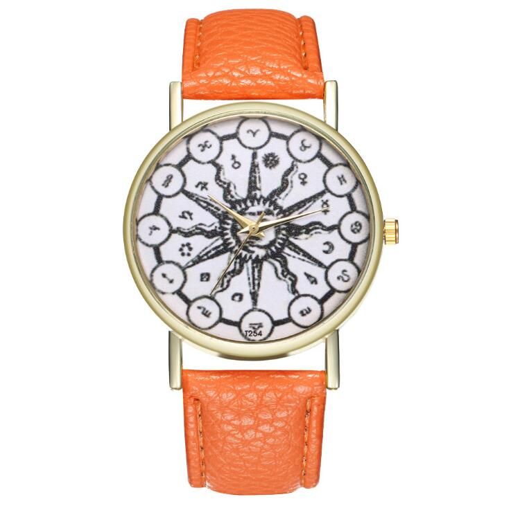 Fashion Children Quartz Watch Girls Yellow Leather Strap Shell Roman Scale Alloy Dial Kids Watches Boys Wristwatch Gift T259-A