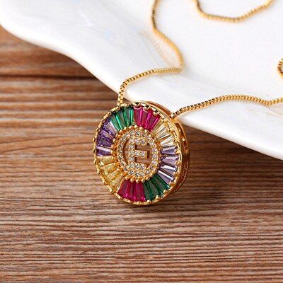 Fashion Initial 26 Letter Name Choker Necklace Pendants Copper Rainbow CZ Statement Jewelry Chain Necklace For Women Family Gift