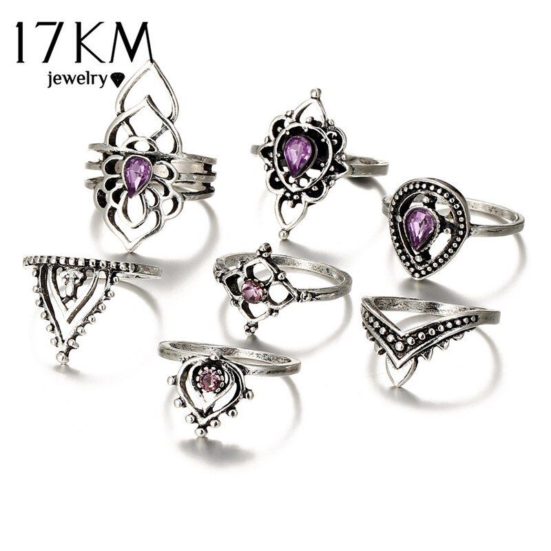 17KM Retro Flower Infinite Knuckle Rings For Women Vintage Geometric Pattern Crystal Rings Set Party Bohemian Jewelry 13 PCS/Set