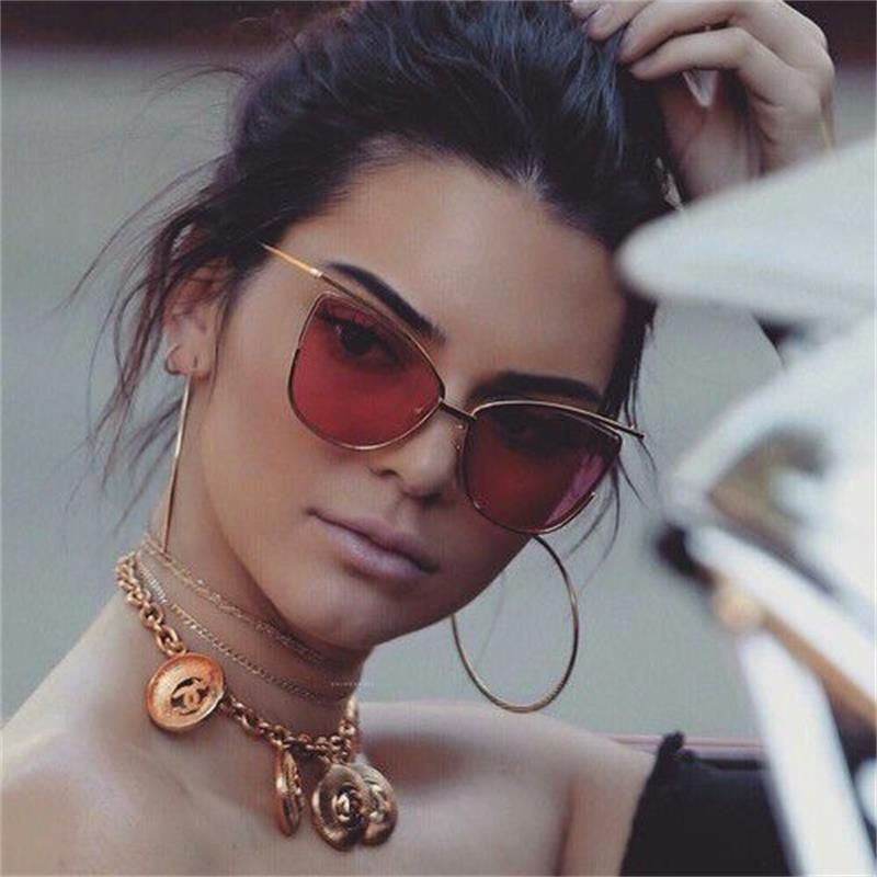 silver frame red lenRihanna Cat Eye Red Sunglasses Women Brand Designer Vintage Shades Tinted Yellow Glasses Lady Eyewear Mirror Sun Glasses Oculos