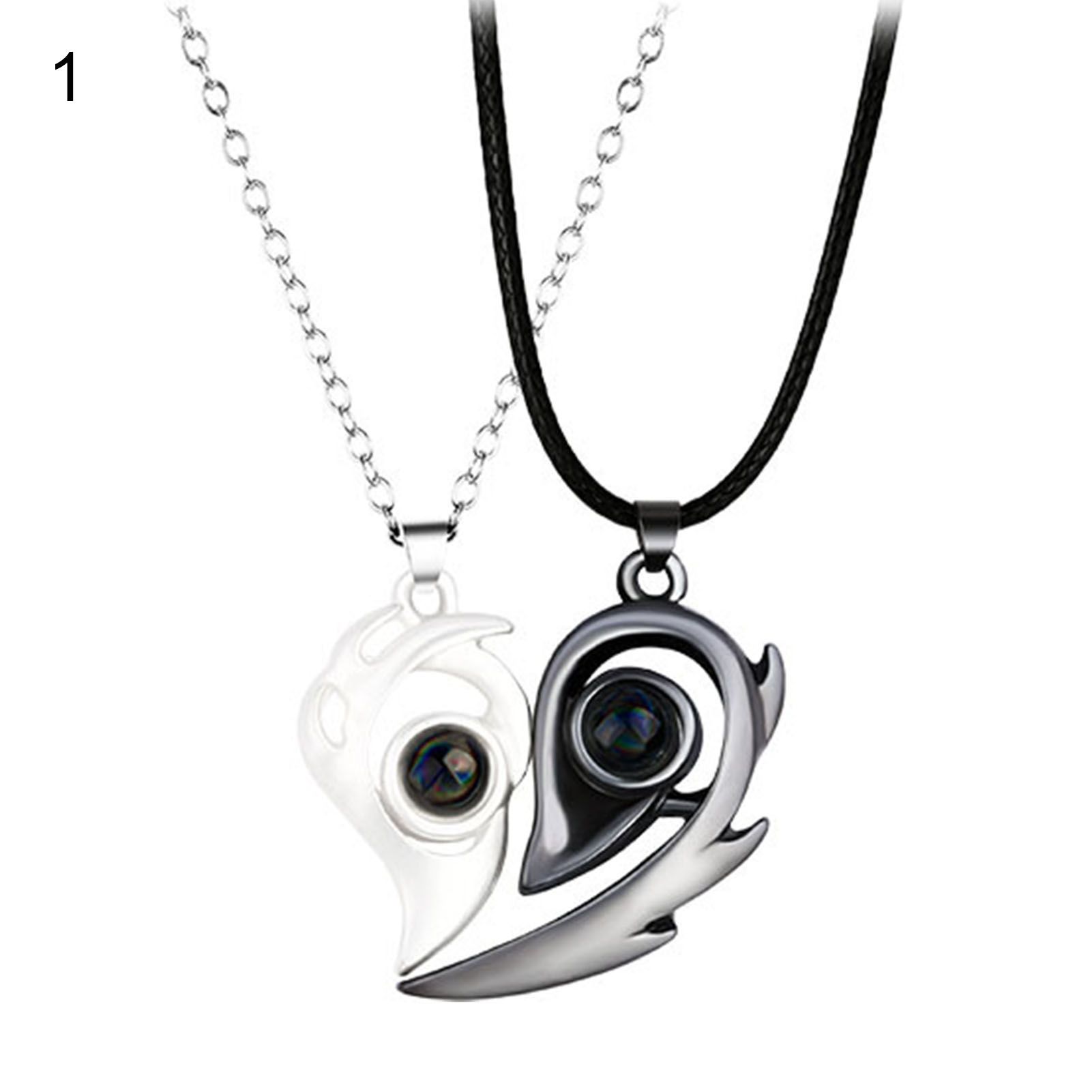 2Pcs Couple Necklaces Heart Pendant Magnetic Long Lasting Korean Style Pendant Necklaces Jewelry Gifts