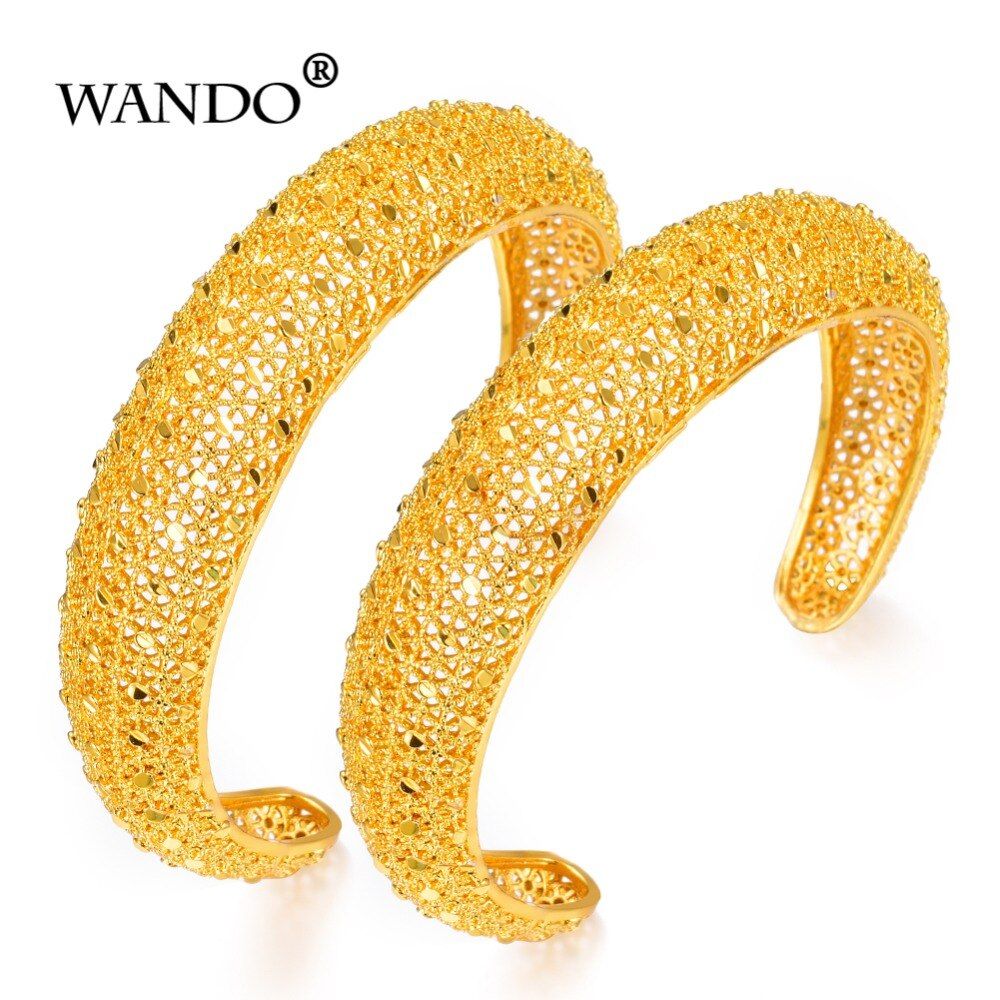 WANDO est 2pcs/lot Dubai wedding Jewelry Gold Color Women Bangles For Ethiopian Bracelets Africa Arab Bangles Jewelry b141