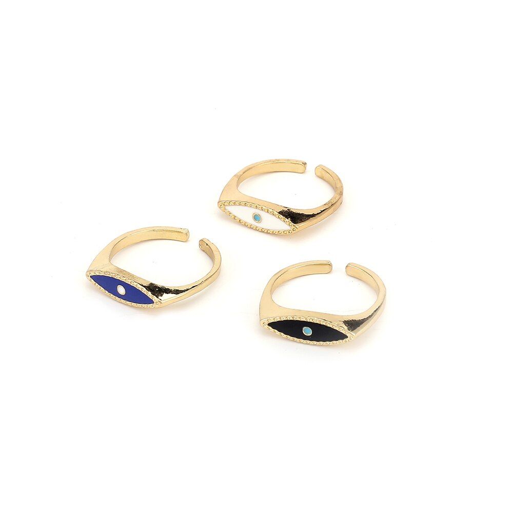 Adjusatble Ladies Vintage Gold Color Blue White Black Enamel Ring Sets For Women Minimal Evil Eye Gold Rings For Party