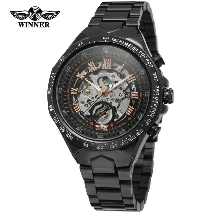 WINNER Fashion Automatic Mechanical Men Watch Hollow Business Gold Watches for Men