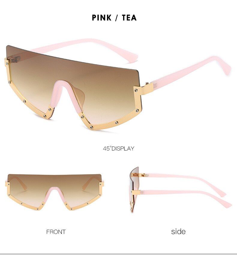 pink teaVCKA Oversized Sunglasses Half frame Women UV400 Trendy Style Sun Glasses Female Big Conjoined lens Celebrity Shades Oculos