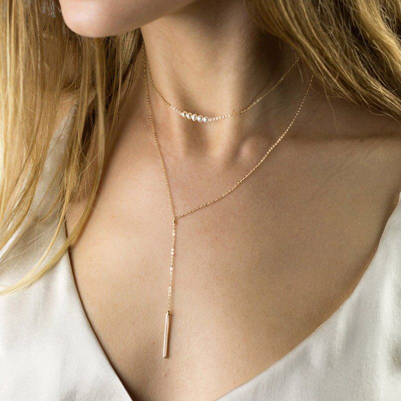 e-Manco Trendy Multilayer stainless steel necklace for women choker statement necklace Crystal pendants necklace set jewelry