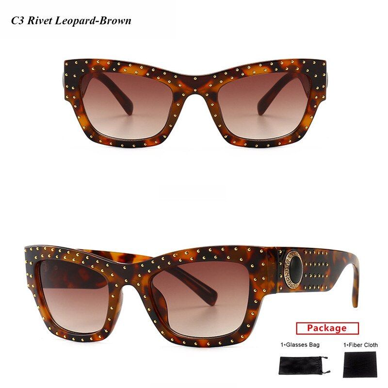 C3 With Bag-Clothmimiyou Rivet Cat Eye Sunglasses Women High-Grade Sun Glasses Men Cool Fashion Brand Desgin UV400 Eyeglasses Lady Shades oculos