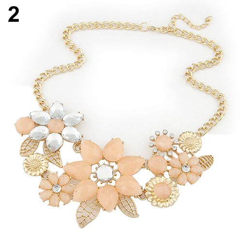 Fashion Women's Resin Flower Chain Pendant Choker Bib Statement Collar Necklace