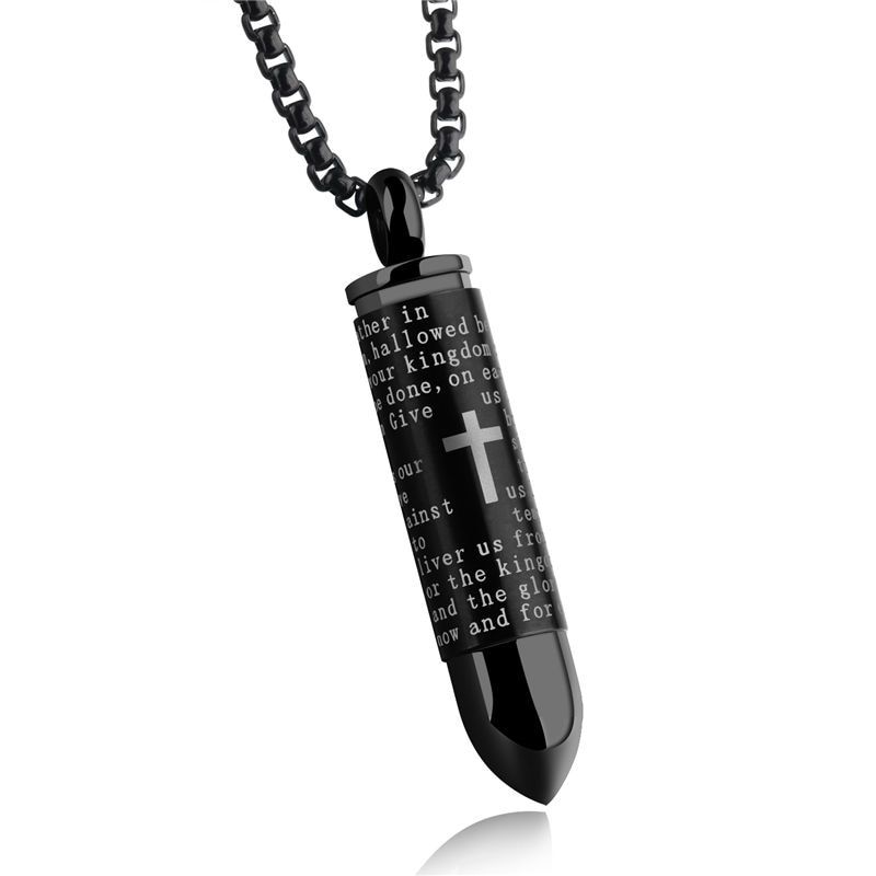V.Ya Punk Men Necklace Bullet Pendants Stainless Steel Necklaces Cross Chain English Bible Christian Rock Male Jewelry Drop Ship