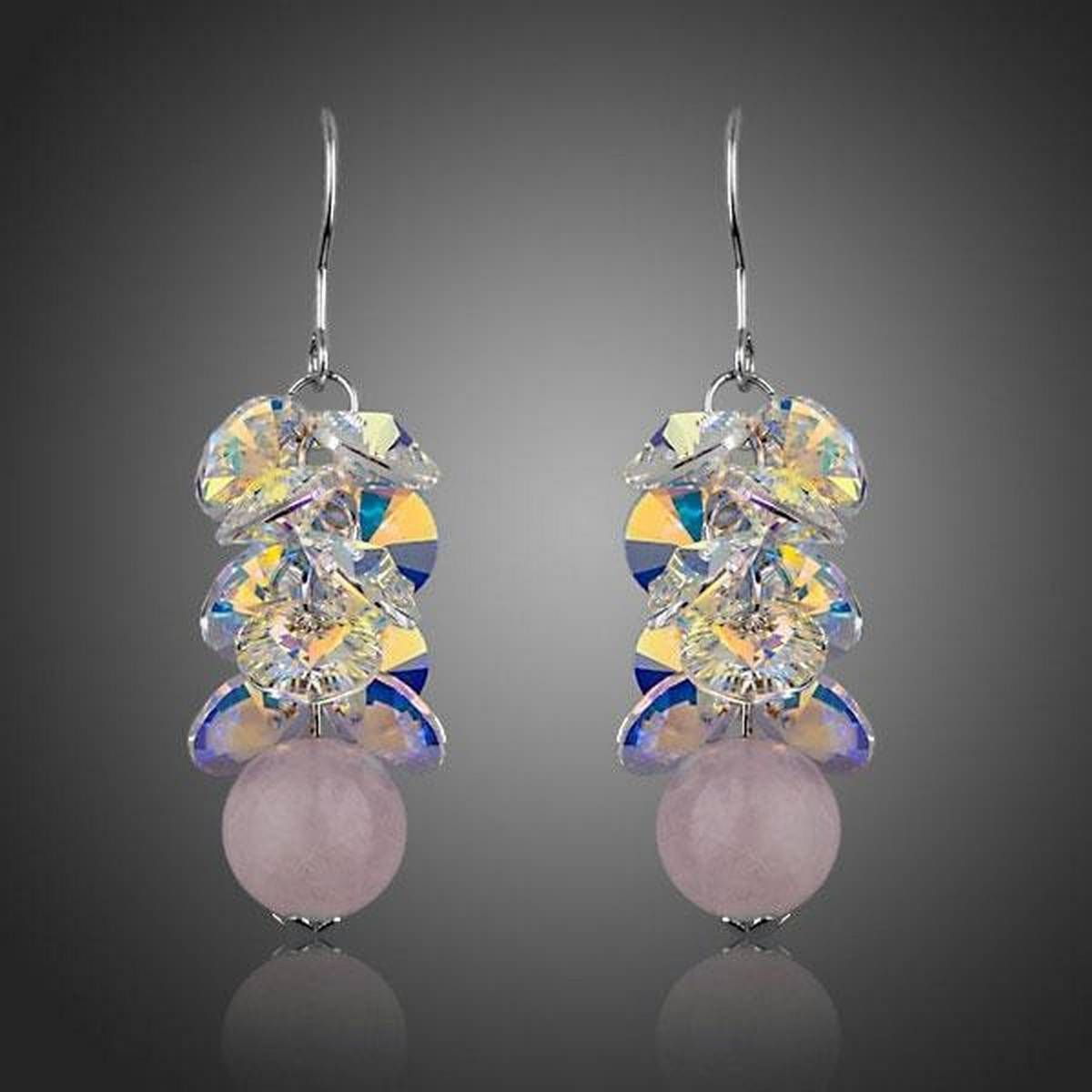 Fascinating Cluster Color Gradient Stellux Austrian Crystal with Pink Beads Drop Earrings for Women