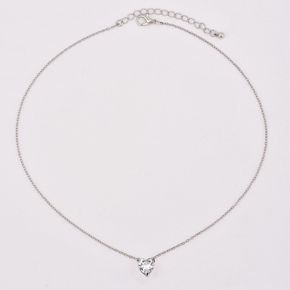 KMVEXO 2020 Fashion Silver Color Chocker Collar Crystal Rhinestone Heart Necklace for Women Charm Choker Necklaces Jewelry Gift