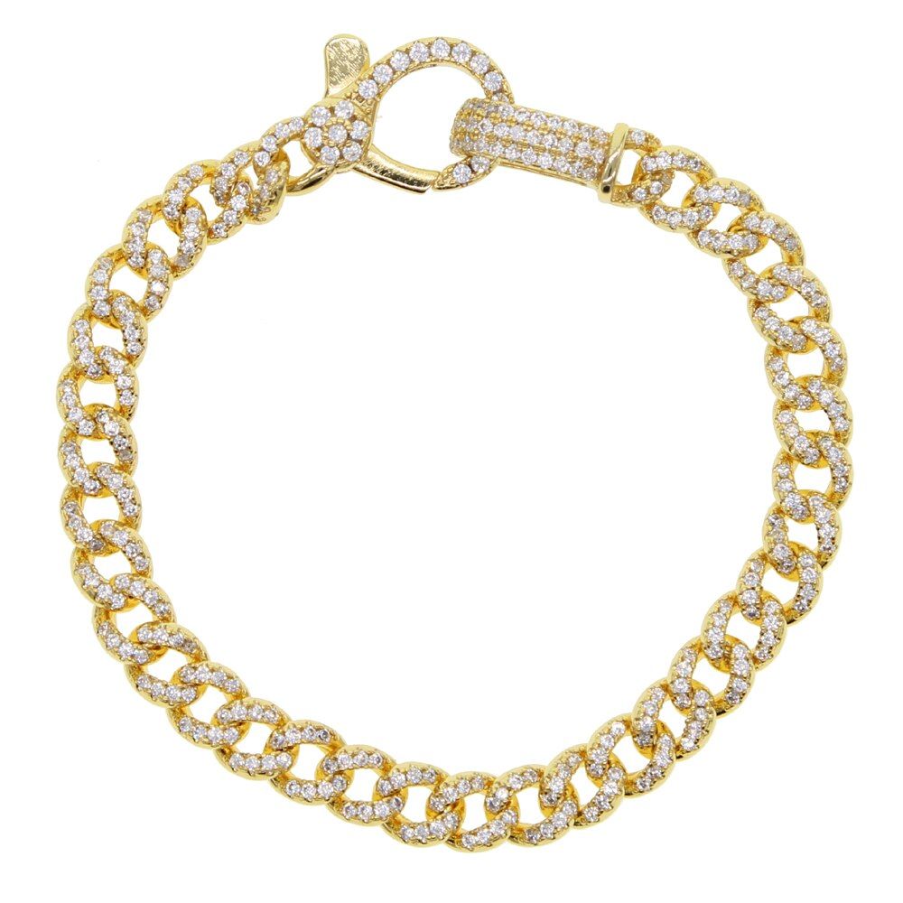 2021 Iced Out Fashion Big Lock Lobster Charm Bracelet Bling Micro Pave CZ Cuban Link Chain Bracelets Fashion Women Jewelry