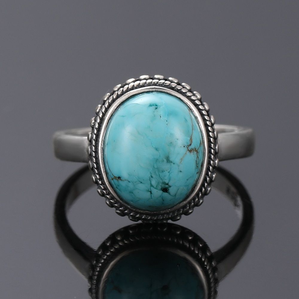 Nasiya Elegant Simple Oval Turquoise Rings for Women Girls 925 Sterling Silver Fine Jewelry Anniversary Engagement Party Gift