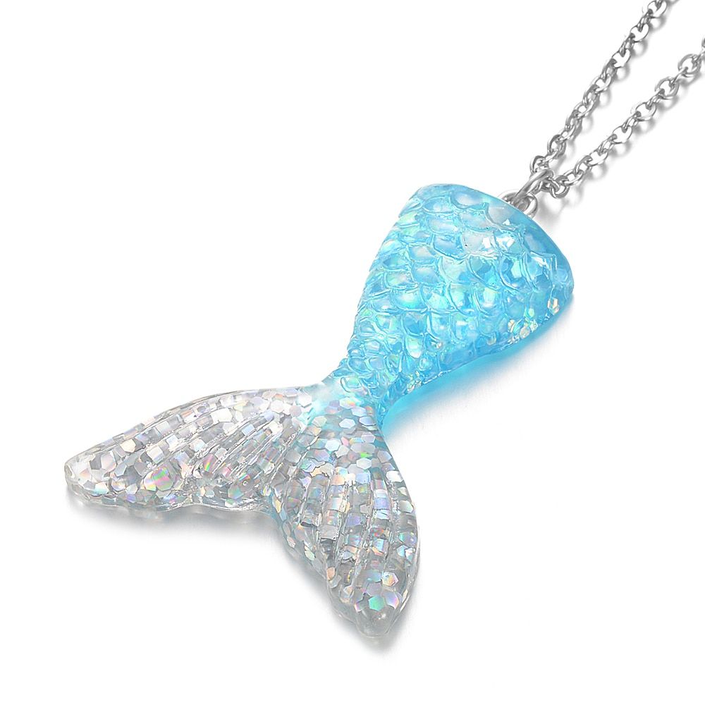 Mermaid Tail Pendant Necklace 45cm 50cm 60cm Pink Blue Colors Fish Tail Handmade Jewelry Cute Birthday Gifts for Girls