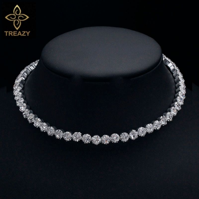 TREAZY Bridal Fashion Crystal Rhinestone Choker Necklace Women Wedding  Tennis Chain Chokers Jewelry Collier Femme