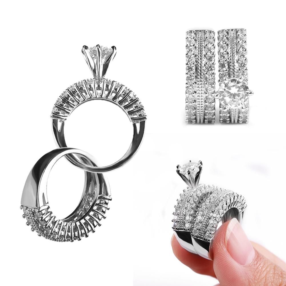 Chic Women White Sapphire Silver Ring Set Wedding Engagement Jewelry Gift Sz5-10