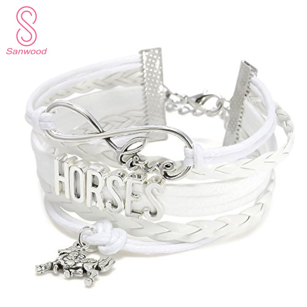 Fashion Women Multilayer Faux Leather Infinity Love Horse Charm Bracelet Jewelry