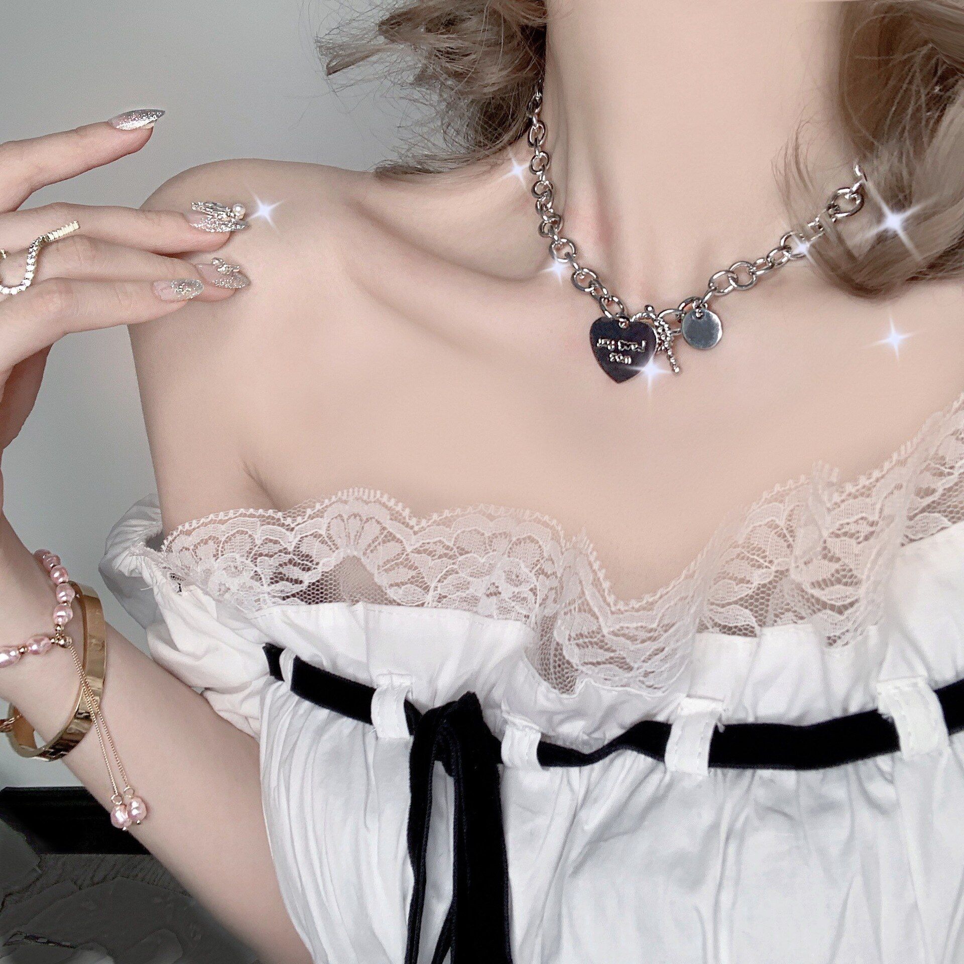 Kpop Heart Chain Choker Necklace For Women collar Goth Necklaces Aesthetic Jewellery Christmas Party Girl halloween New Chocker