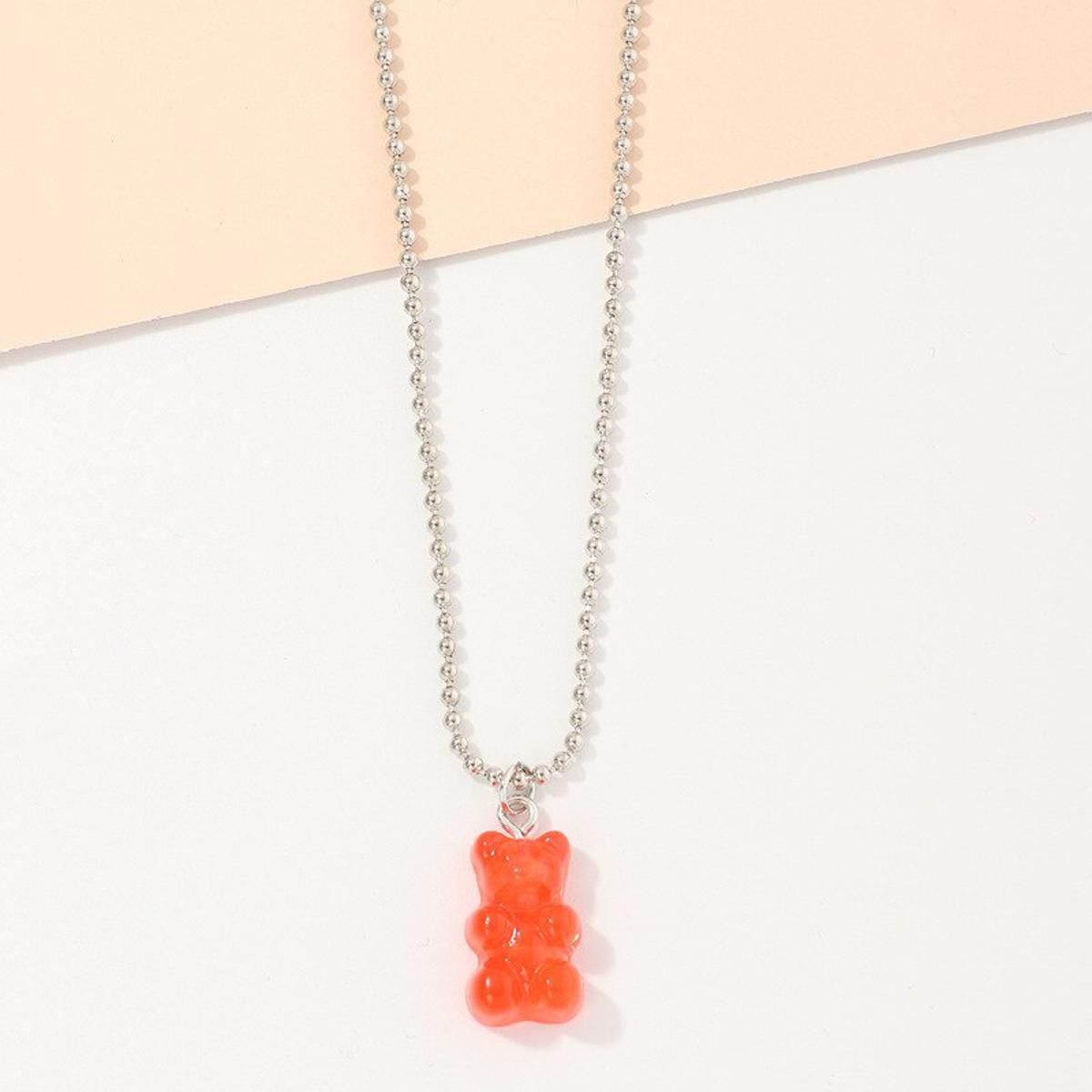 Rainbow Color Cute Jelly Bear Gummy Necklaces for Women Girls Cool Punk Hip Hop Resin Necklaces Accessories(null)