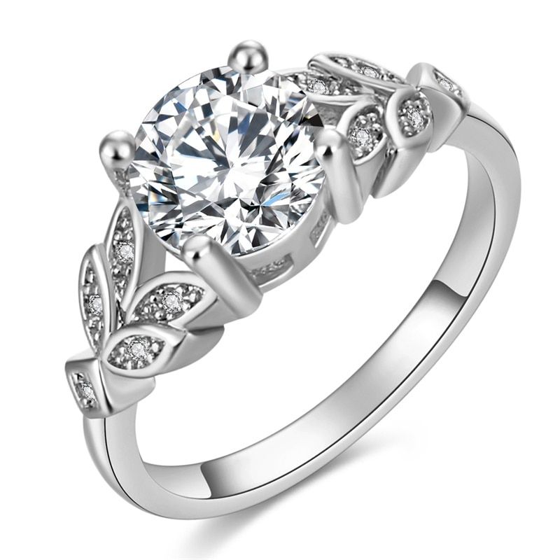 FAMSHIN Wedding Crystal Rose Gold Color Rings Leaf Engagement Gold Color Cubic Zircon Ring Fashion  Bijoux For Women Jewel