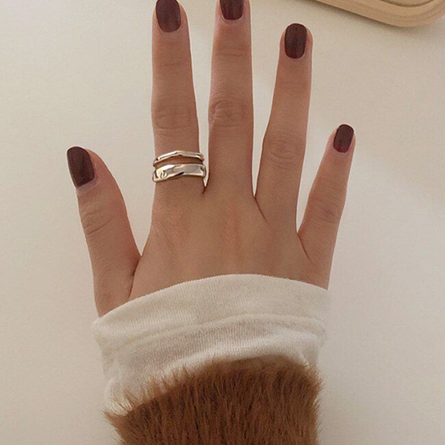 HUANZHI Trendy Minimalist Slip Surface Metal Ball Curve Bump Irregular Surface Metal Opening Adjustable Rings for Women Girls