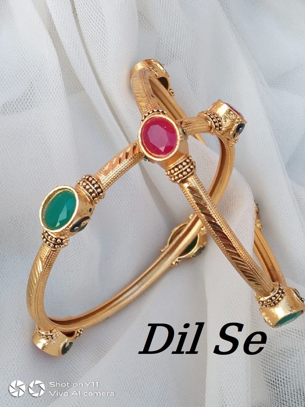 Wonderful golden Rubi-Panna stone work Bangles/Churi-1 pair. It's for Women & Young Girl