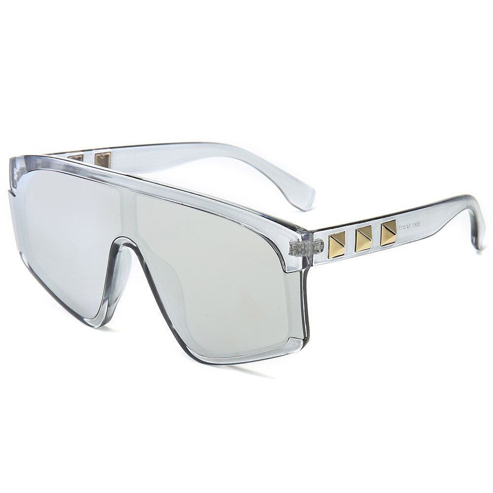Grey sliverPAMASEN Rivet Siamese Luxury Plastic Sun Glasses Female Eyewear Goggle Anti-glare Glasses Gradient Sunglasses For Women